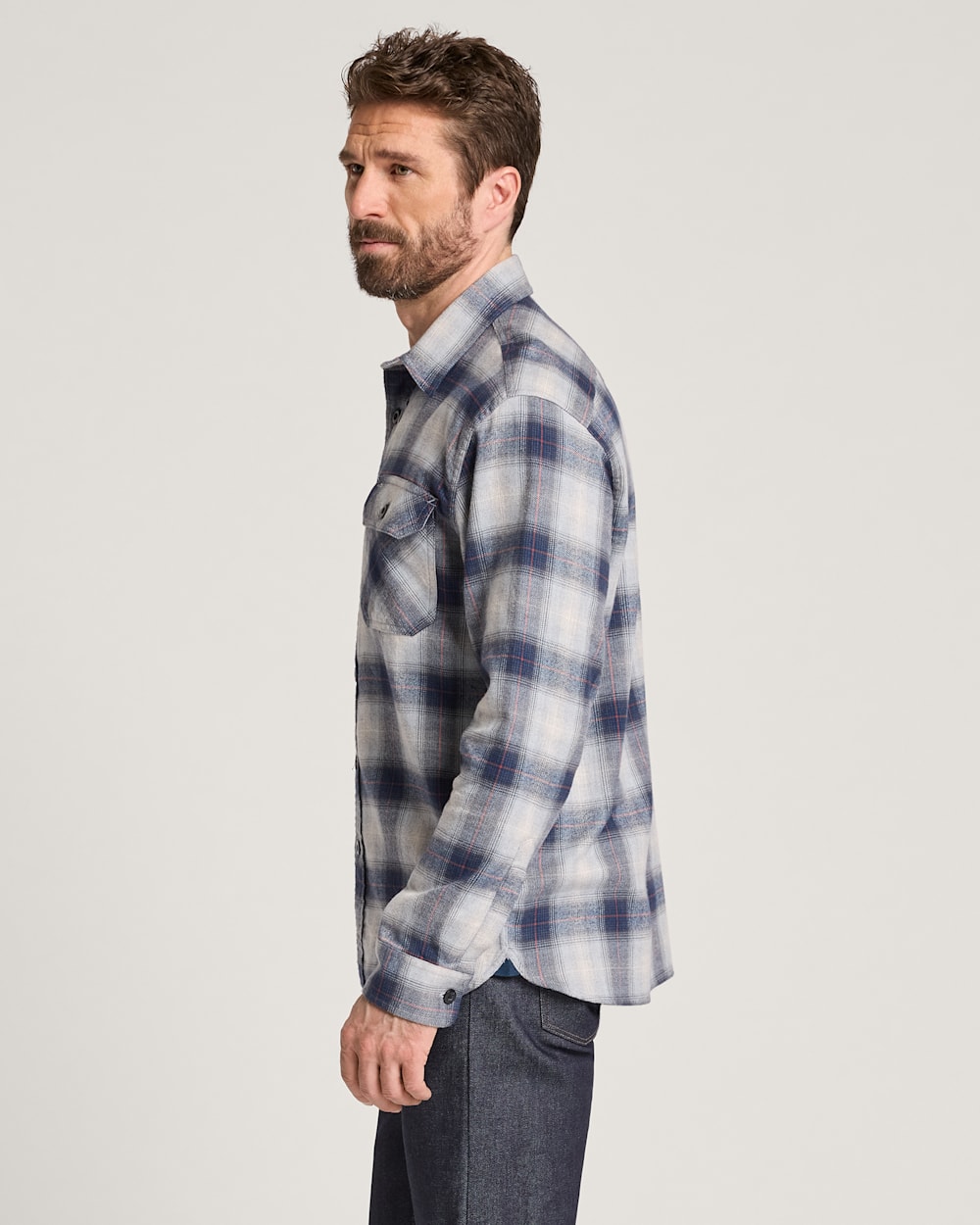 ALTERNATE VIEW OF MEN'S PLAID BURNSIDE COTTON FLANNEL SHIRT IN GREY/NAVY PLAID image number 3