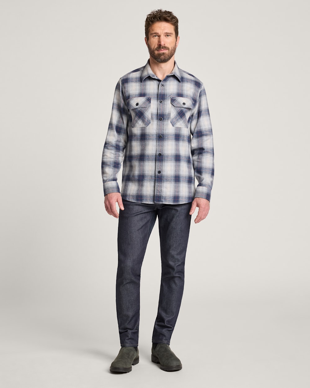 ALTERNATE VIEW OF MEN'S PLAID BURNSIDE COTTON FLANNEL SHIRT IN GREY/NAVY PLAID image number 5