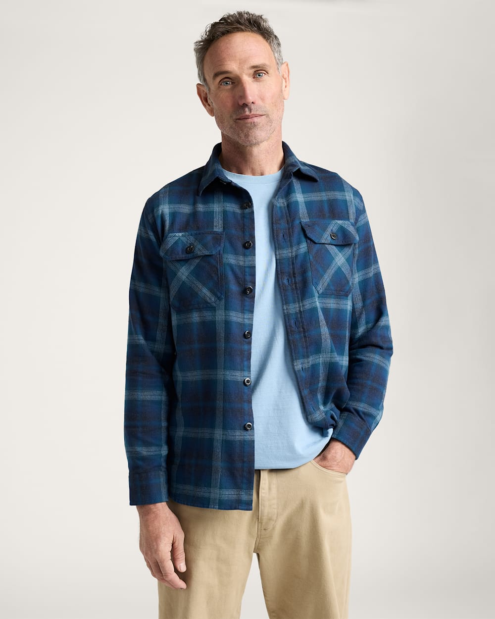 MEN'S PLAID BURNSIDE COTTON FLANNEL SHIRT IN DENIM PLAID image number 1