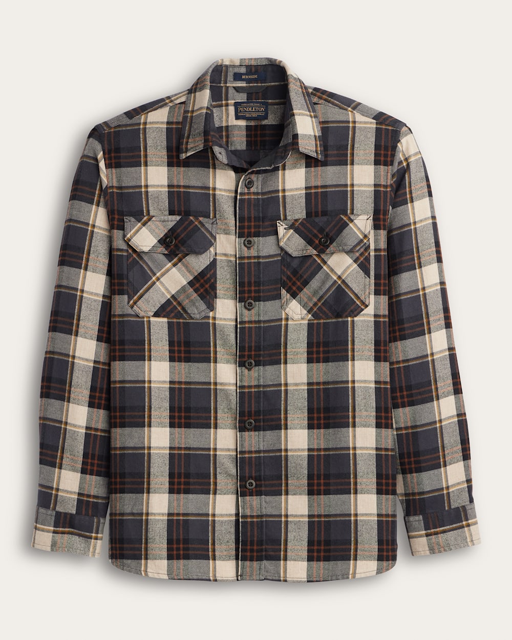 MEN'S PLAID BURNSIDE COTTON FLANNEL SHIRT IN NATURAL CHARCOAL PLAID image number 1