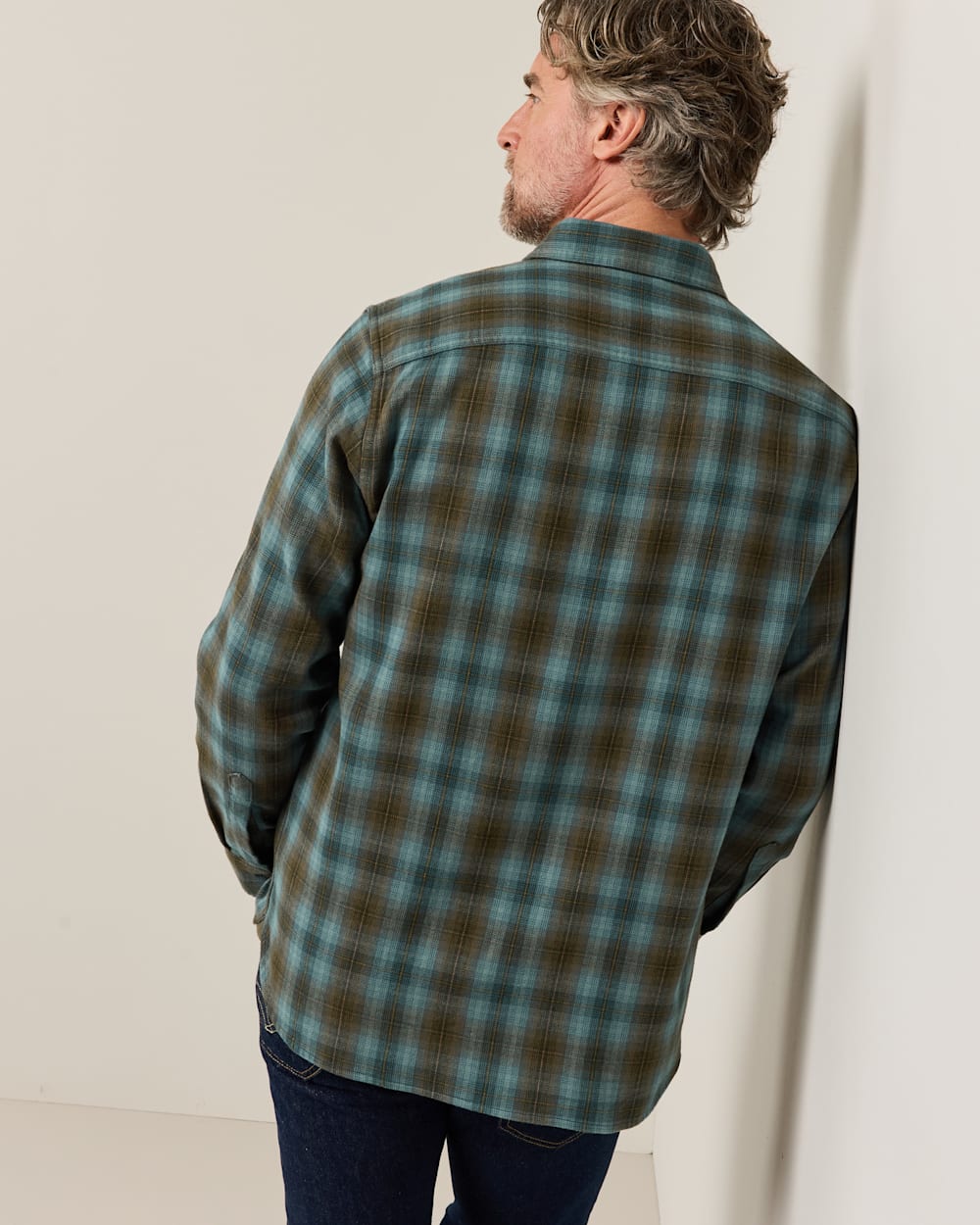 ALTERNATE VIEW OF MEN'S PLAID BURNSIDE COTTON FLANNEL SHIRT IN SEA BLUE MULTI PLAID image number 2