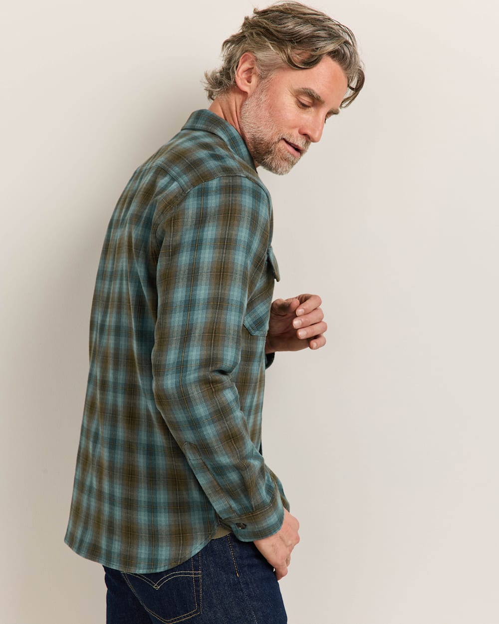 ALTERNATE VIEW OF MEN'S PLAID BURNSIDE COTTON FLANNEL SHIRT IN SEA BLUE MULTI PLAID image number 3