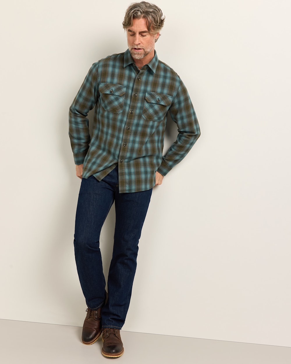 ALTERNATE VIEW OF MEN'S PLAID BURNSIDE COTTON FLANNEL SHIRT IN SEA BLUE MULTI PLAID image number 6