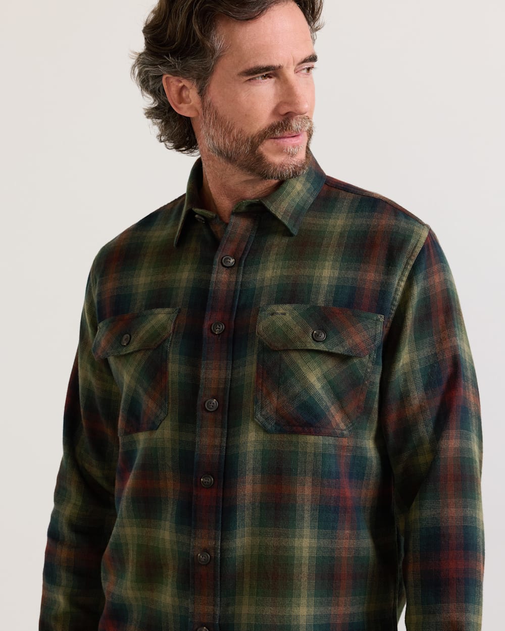 ALTERNATE VIEW OF MEN'S PLAID BURNSIDE COTTON FLANNEL SHIRT IN GREEN MULTI PLAID image number 4