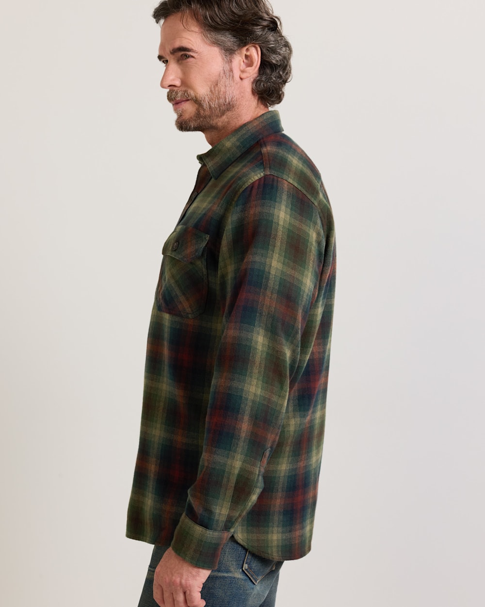 ALTERNATE VIEW OF MEN'S PLAID BURNSIDE COTTON FLANNEL SHIRT IN GREEN MULTI PLAID image number 5