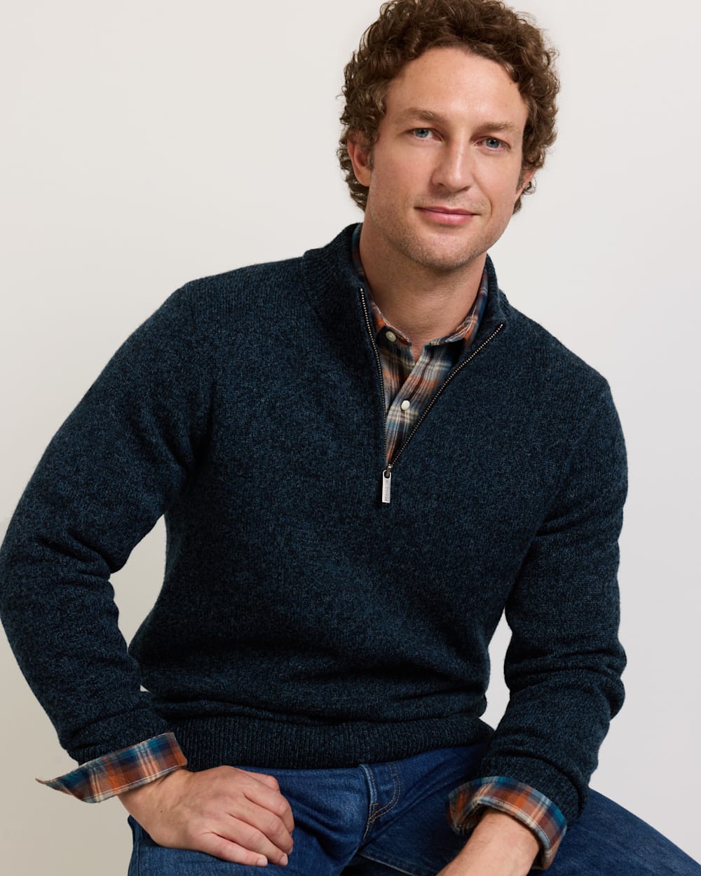MEN'S SHETLAND COLLECTION QUARTER-ZIP SWEATER IN INDIGO HEATHER image number 1