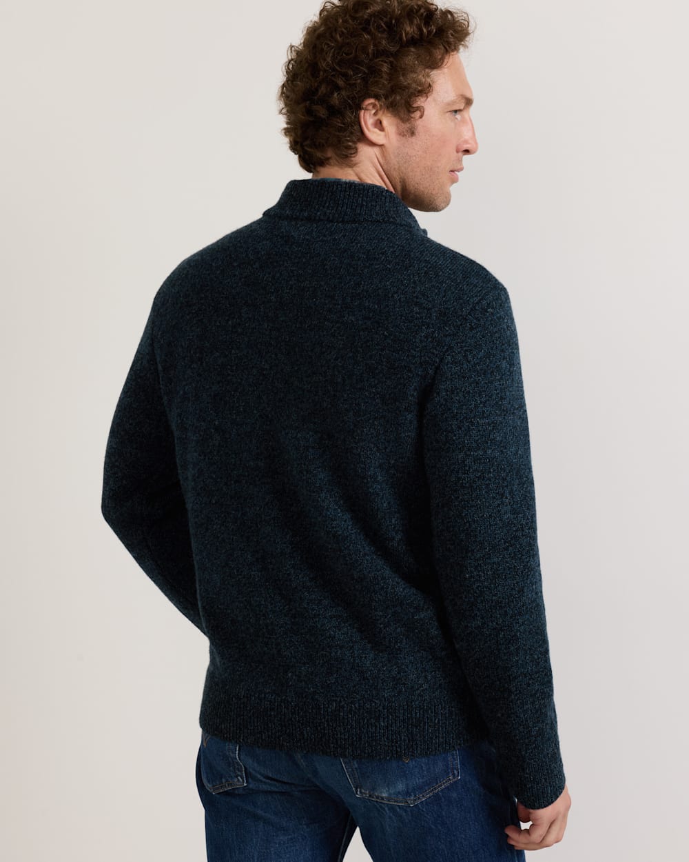 ALTERNATE VIEW OF MEN'S SHETLAND COLLECTION QUARTER-ZIP SWEATER IN INDIGO HEATHER image number 5