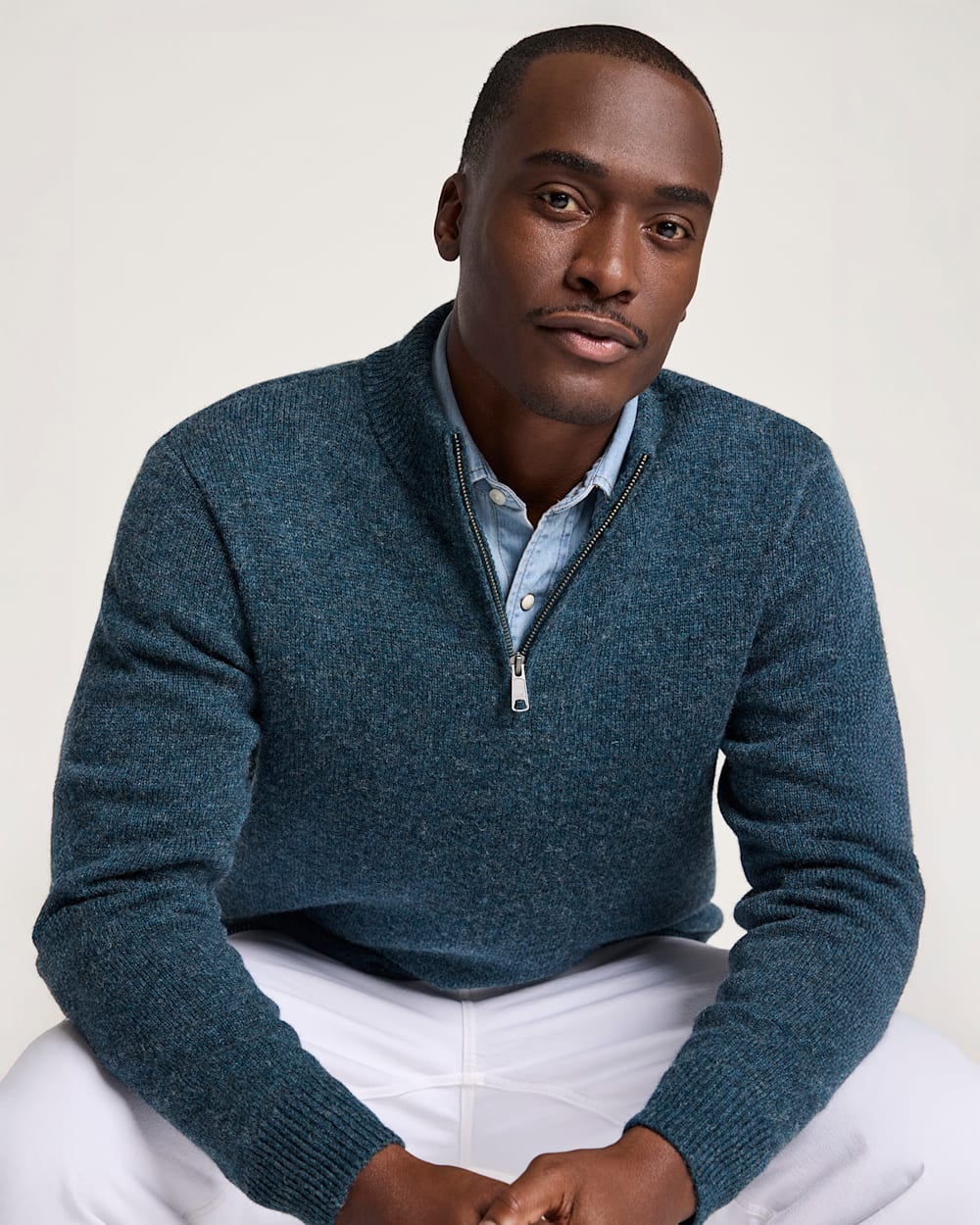 MEN'S SHETLAND COLLECTION QUARTER-ZIP SWEATER IN MIDNIGHT GREEN MIX image number 1