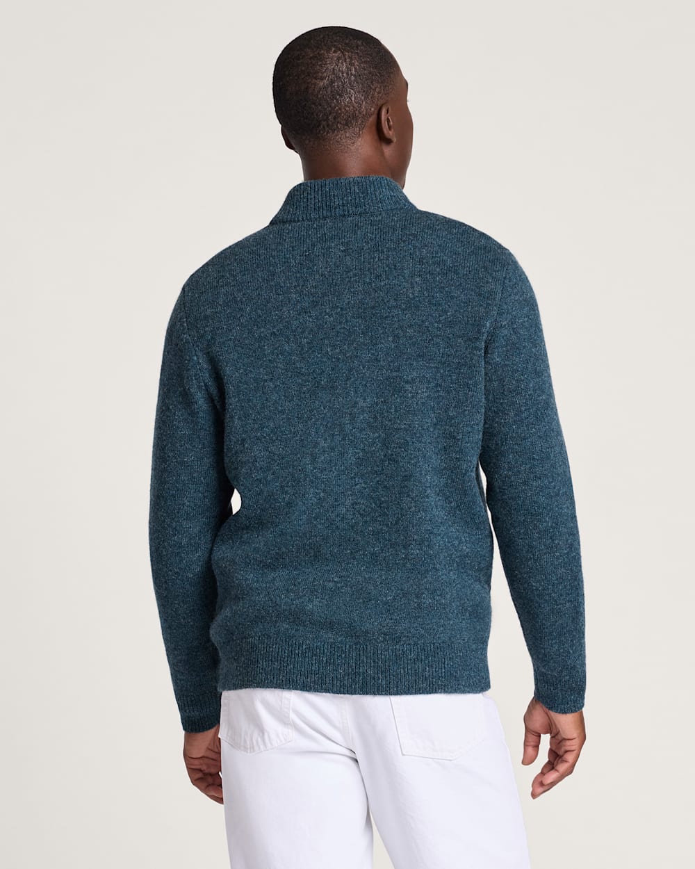 ALTERNATE VIEW OF MEN'S SHETLAND COLLECTION QUARTER-ZIP SWEATER IN MIDNIGHT GREEN MIX image number 2