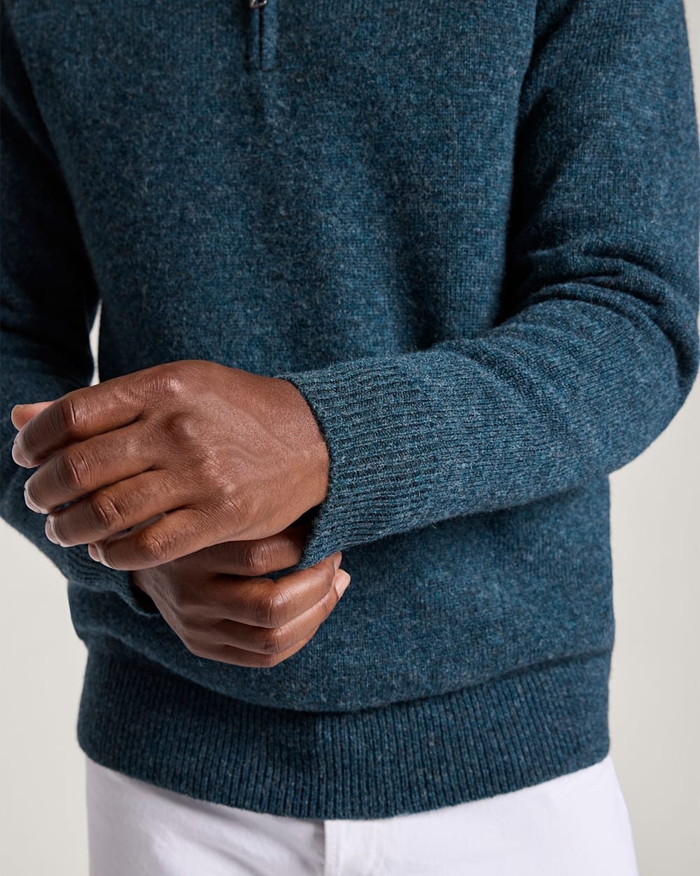 ALTERNATE VIEW OF MEN'S SHETLAND COLLECTION QUARTER-ZIP SWEATER IN MIDNIGHT GREEN MIX image number 4
