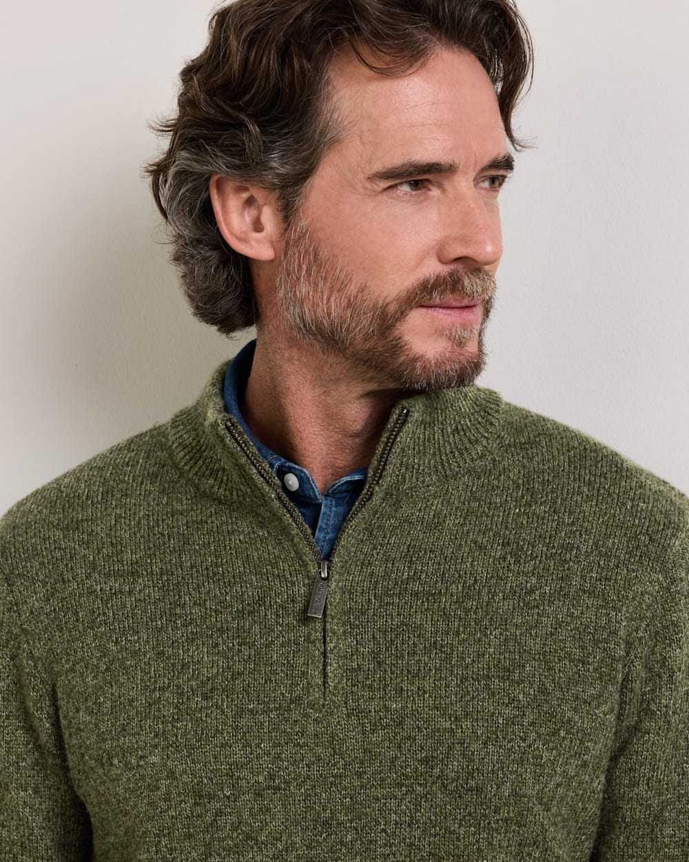ALTERNATE VIEW OF MEN'S SHETLAND COLLECTION QUARTER-ZIP SWEATER IN OLIVE HEATHER image number 4