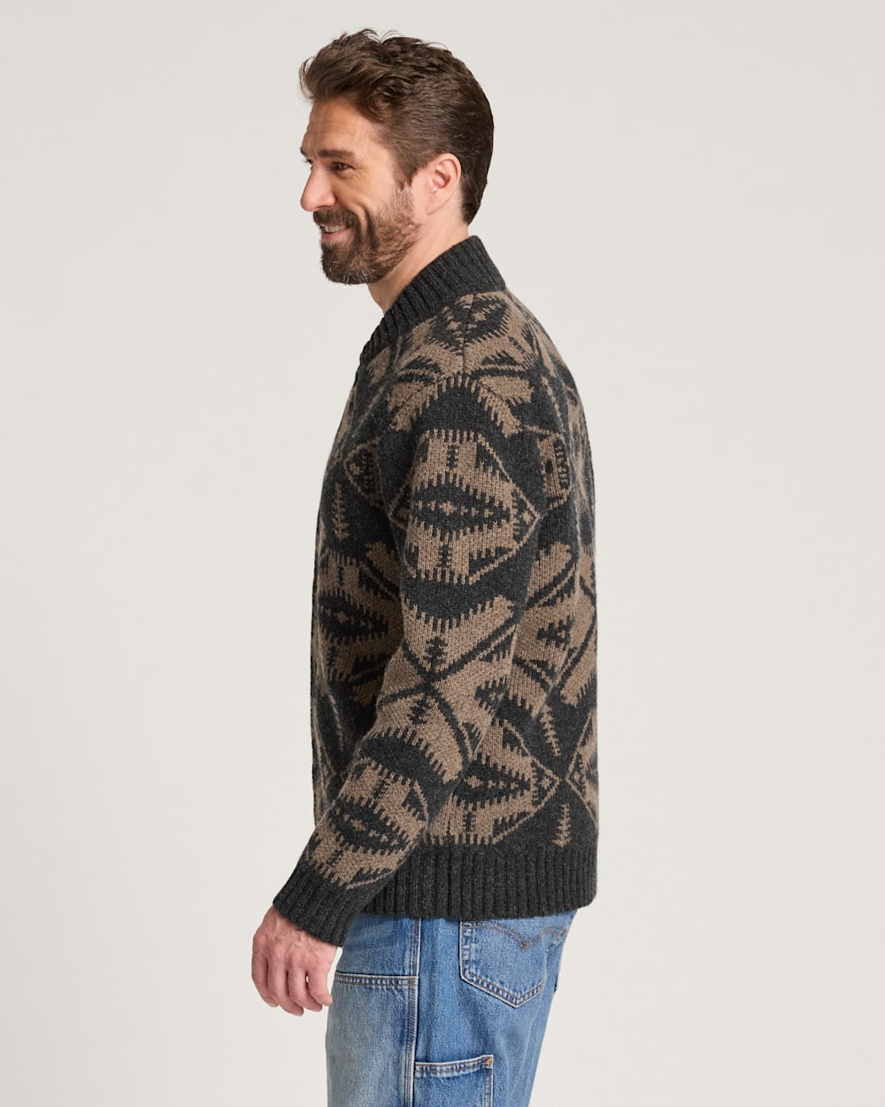 ALTERNATE VIEW OF MEN'S MIRROR LAKE LAMBSWOOL CARDIGAN IN OXFORD MIX/TAUPE image number 3