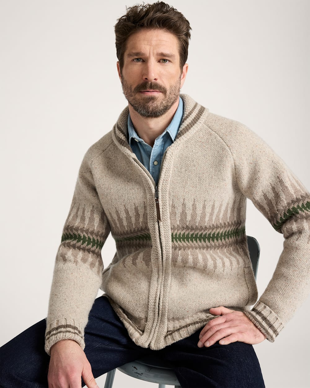 SAWTOOTH BUCK LAMBSWOOL ZIP CARDIGAN IN OATMEAL image number 1