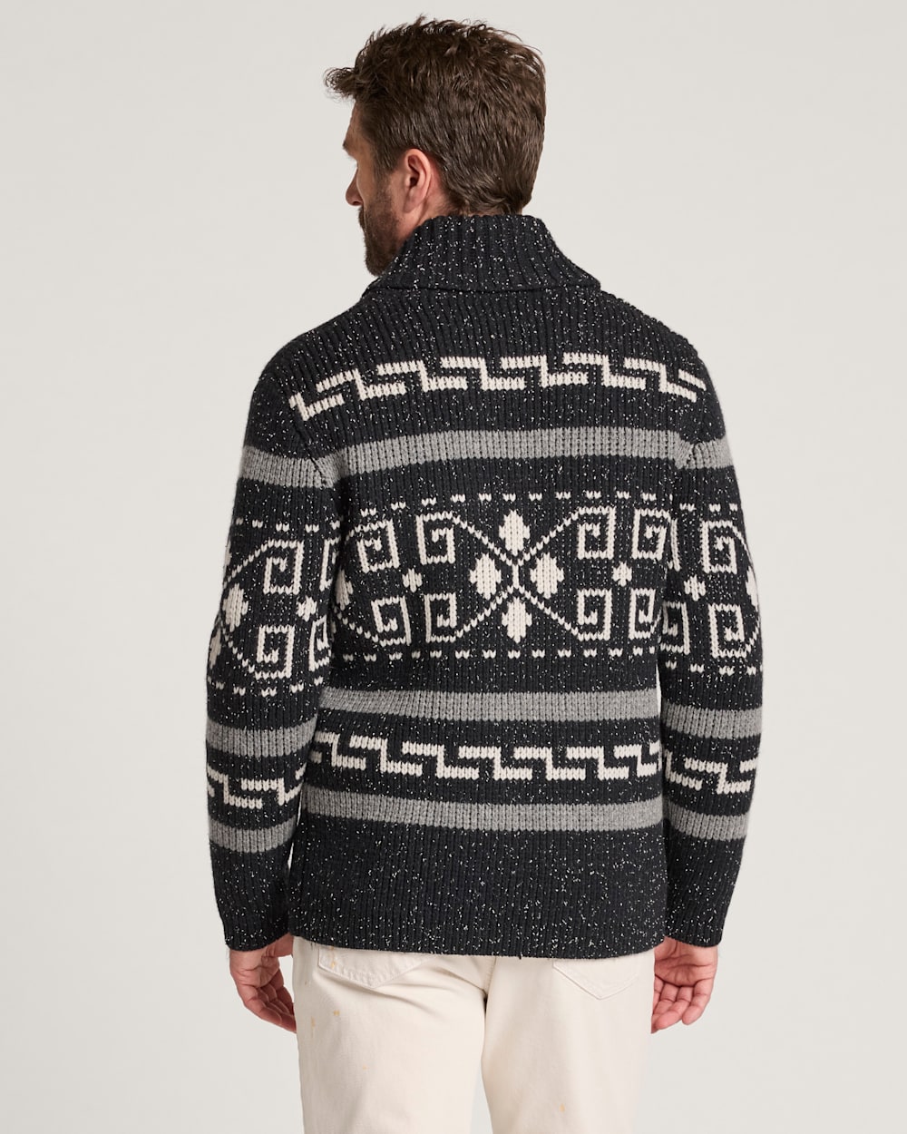 ALTERNATE VIEW OF MEN'S WESTERLEY DONEGAL LAMBSWOOL CARDIGAN IN BLACK image number 2
