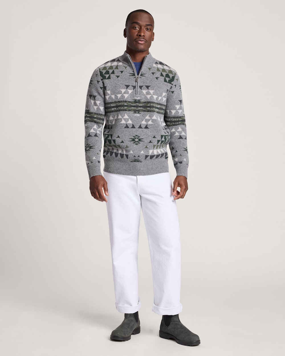 ALTERNATE VIEW OF MEN'S AUTUMN BIRCH LAMBSWOOL QUARTER-ZIP SWEATER IN GREY image number 5