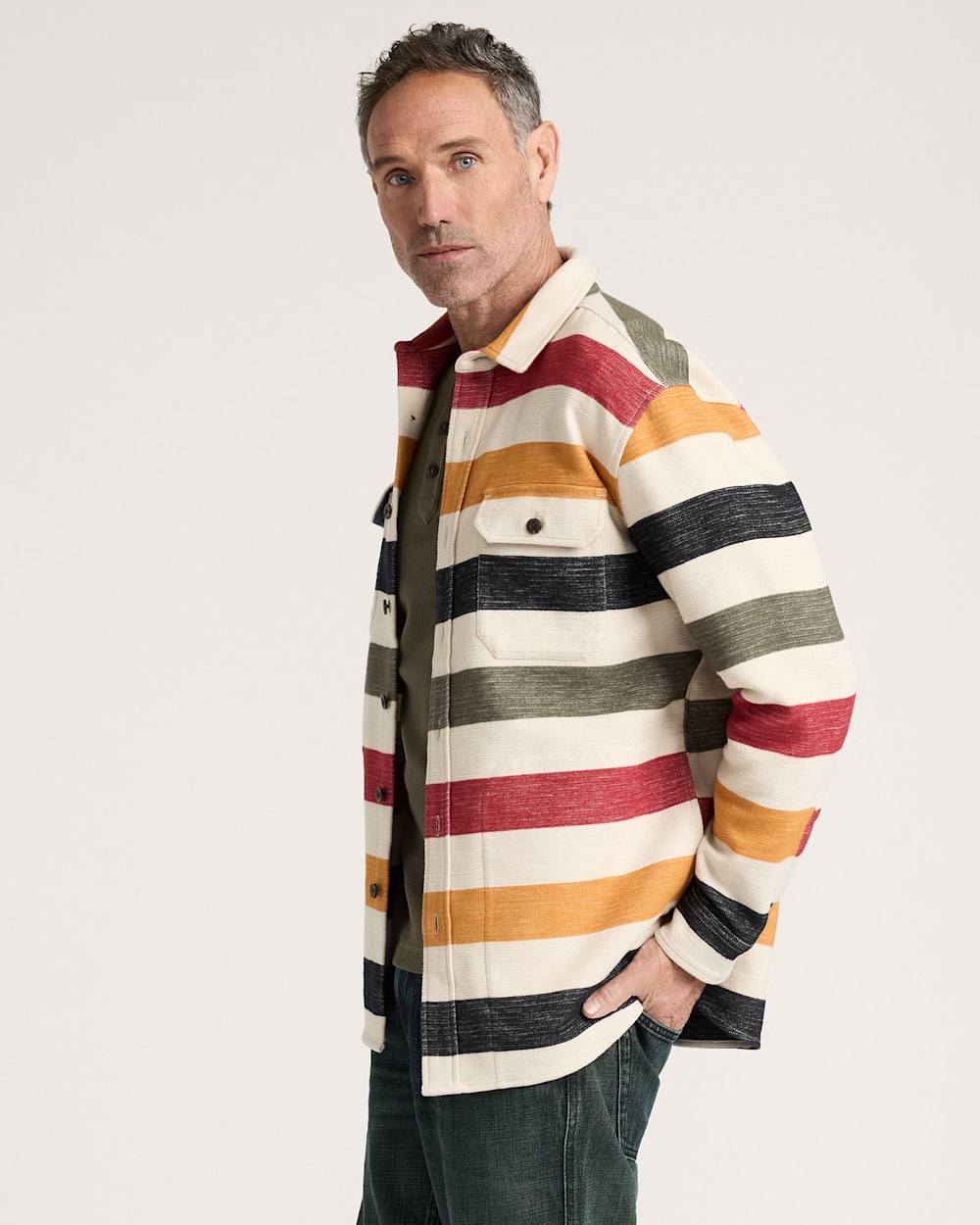 ALTERNATE VIEW OF GLACIER COTTON CHAMOIS DRIFTWOOD SHIRT IN GLACIER STRIPE image number 3