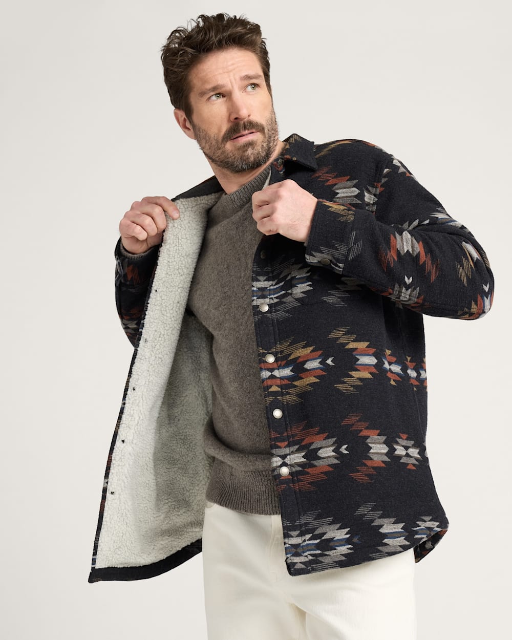 WYETH FALLS COTTON CHAMOIS SHERPA-LINED SHIRT JACKET IN OXFORD image number 1