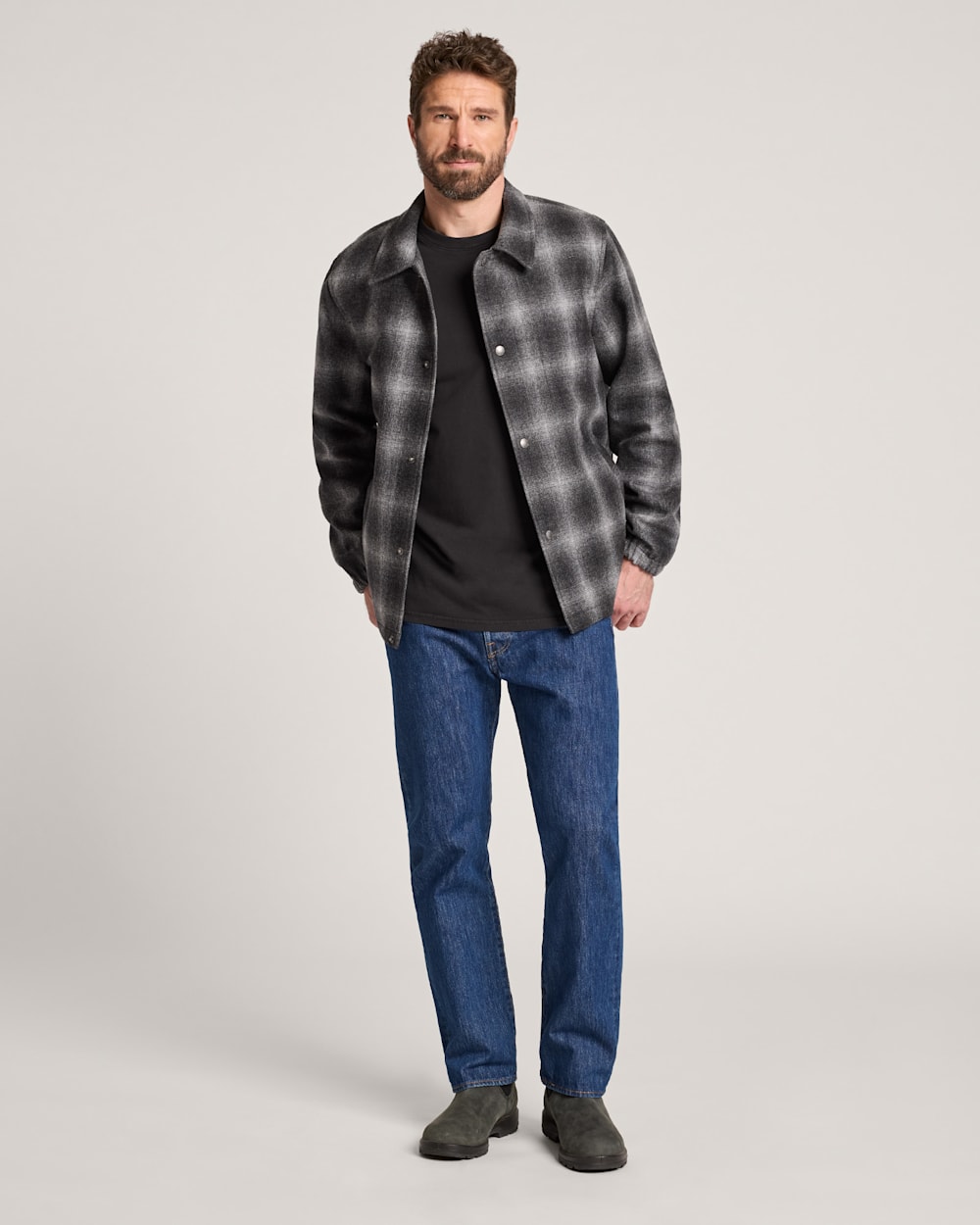 ALTERNATE VIEW OF MEN'S QUILTED WOOL COACHES JACKET IN OXFORD MIX OMBRE image number 6