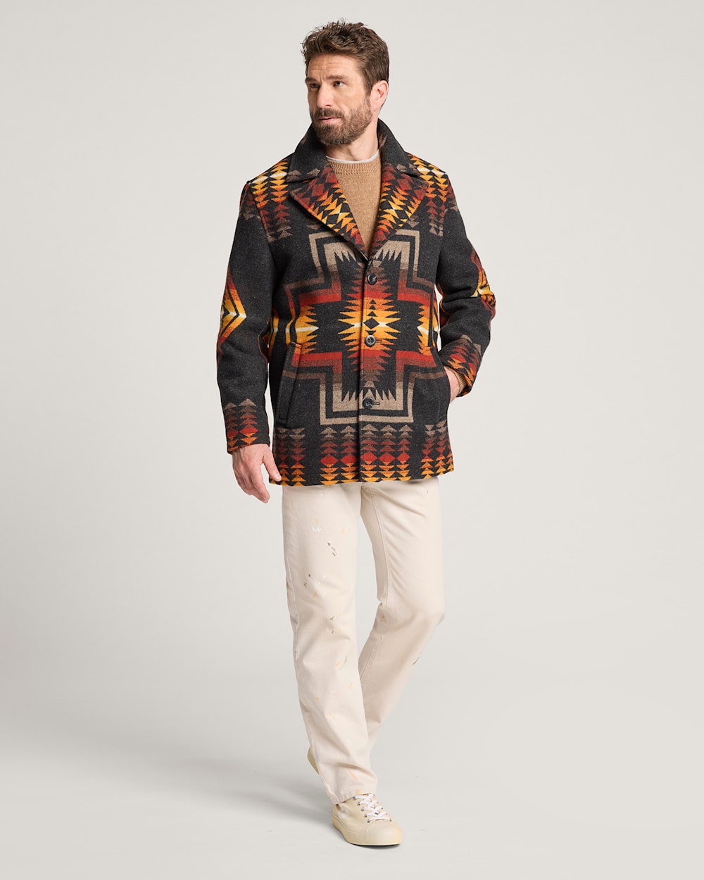 ALTERNATE VIEW OF MEN'S HARDING HERITAGE WOOL OVERCOAT IN BLACK/TAUPE image number 6