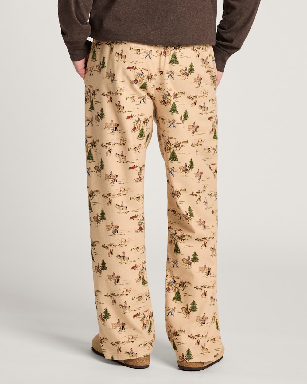 ALTERNATE VIEW OF MEN'S RANCH PRINT FLANNEL PAJAMA PANTS IN TAN image number 2