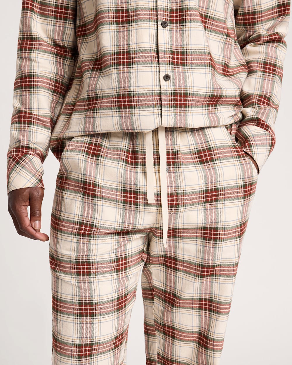 ALTERNATE VIEW OF MEN'S MEN'S PLAID FLANNEL PAJAMA SET IN ECRU/RED PLAID image number 4