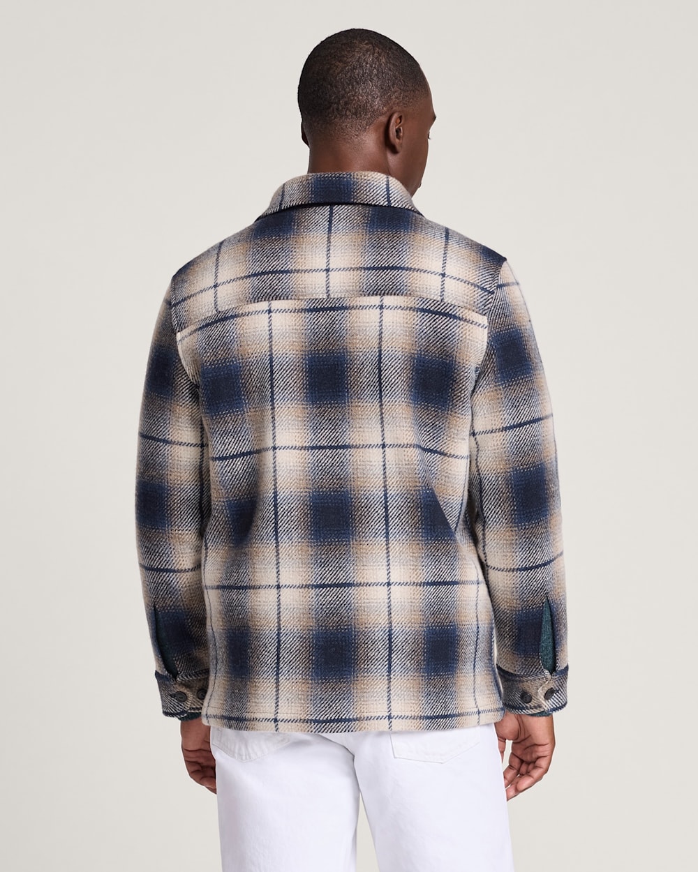 ALTERNATE VIEW OF MEN'S PLAID WOOL LAWSON COAT IN NAVY/TAUPE MIX image number 2