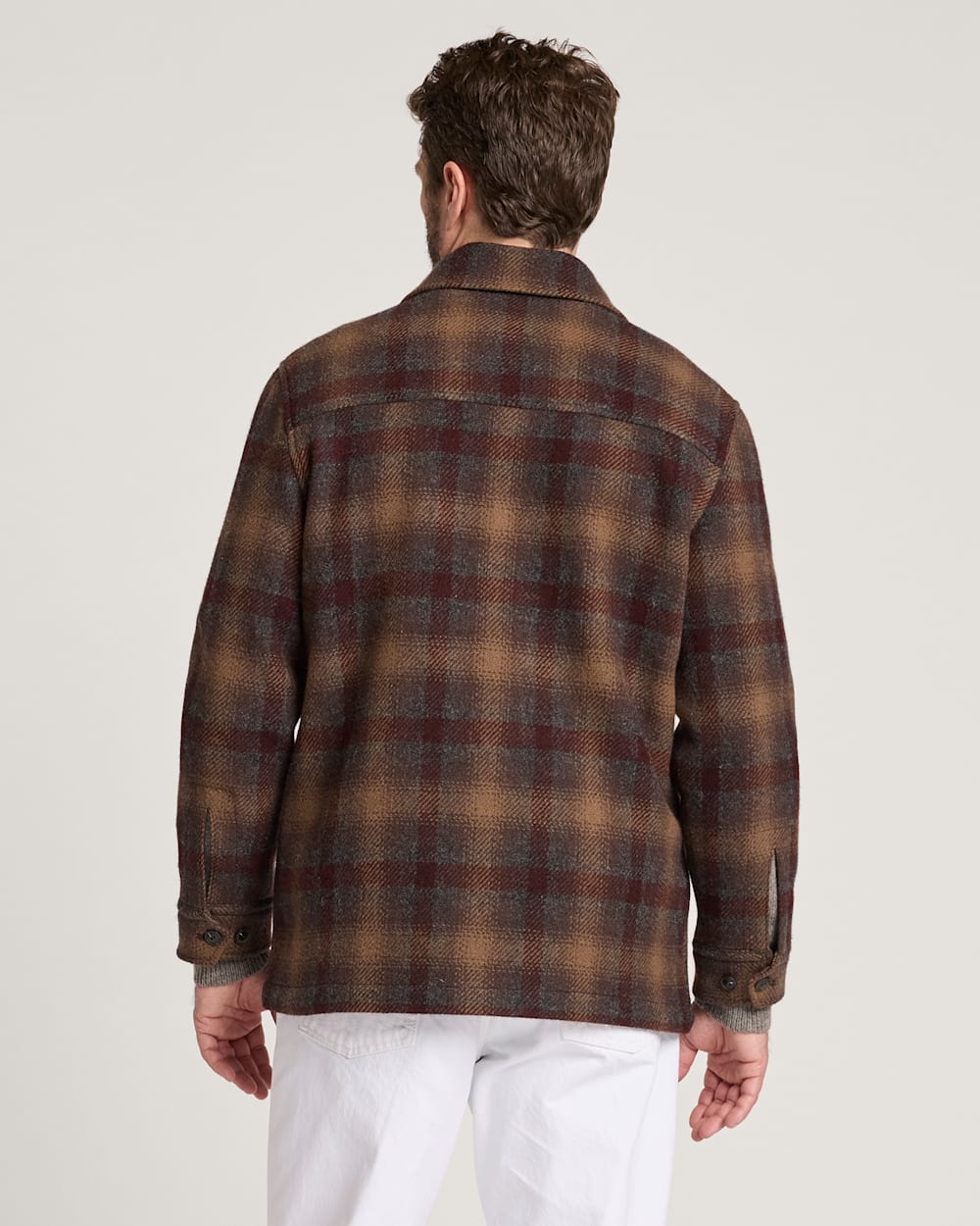 ALTERNATE VIEW OF MEN'S PLAID WOOL LAWSON COAT IN BROWN/MAROON image number 2