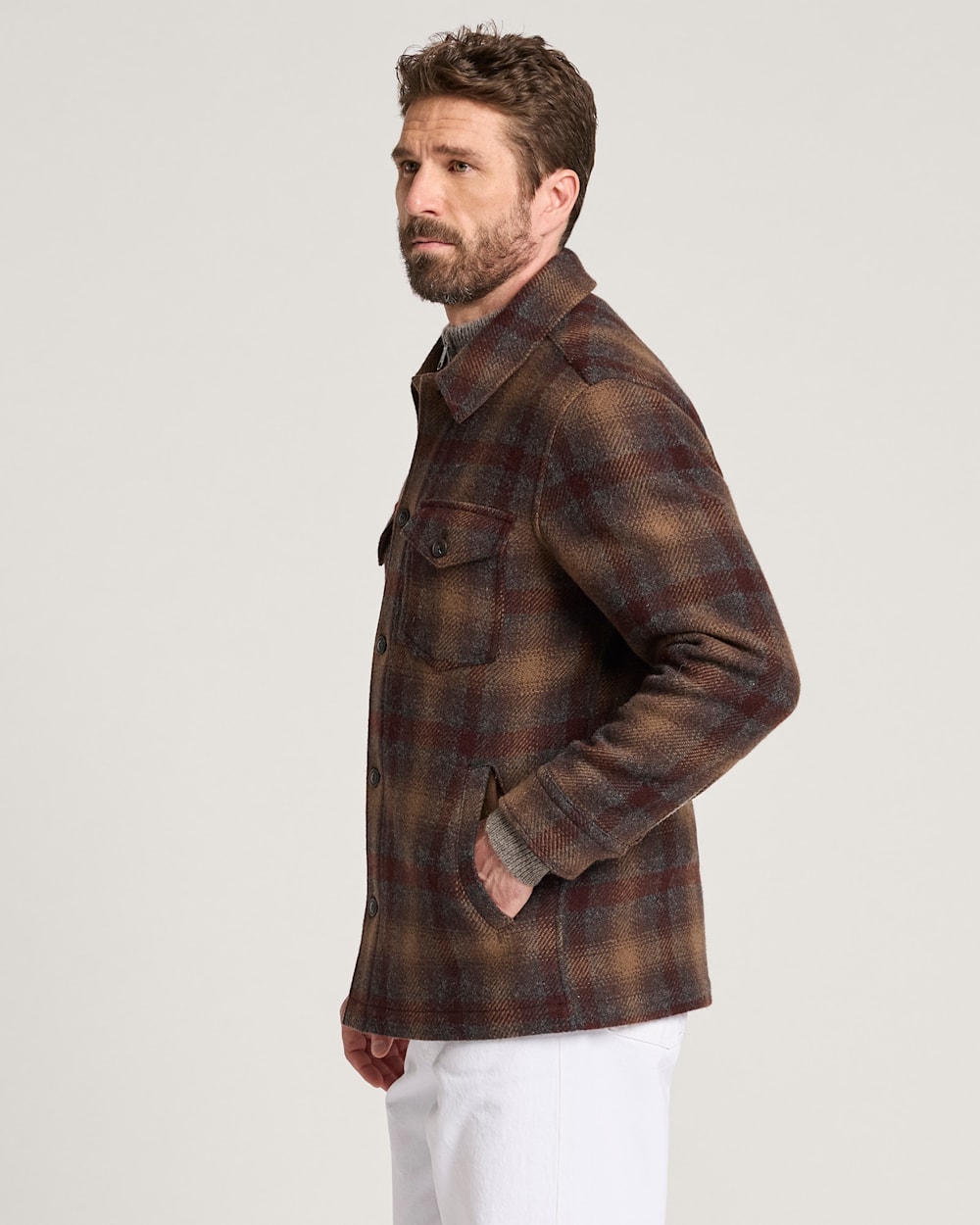 ALTERNATE VIEW OF MEN'S PLAID WOOL LAWSON COAT IN BROWN/MAROON image number 3