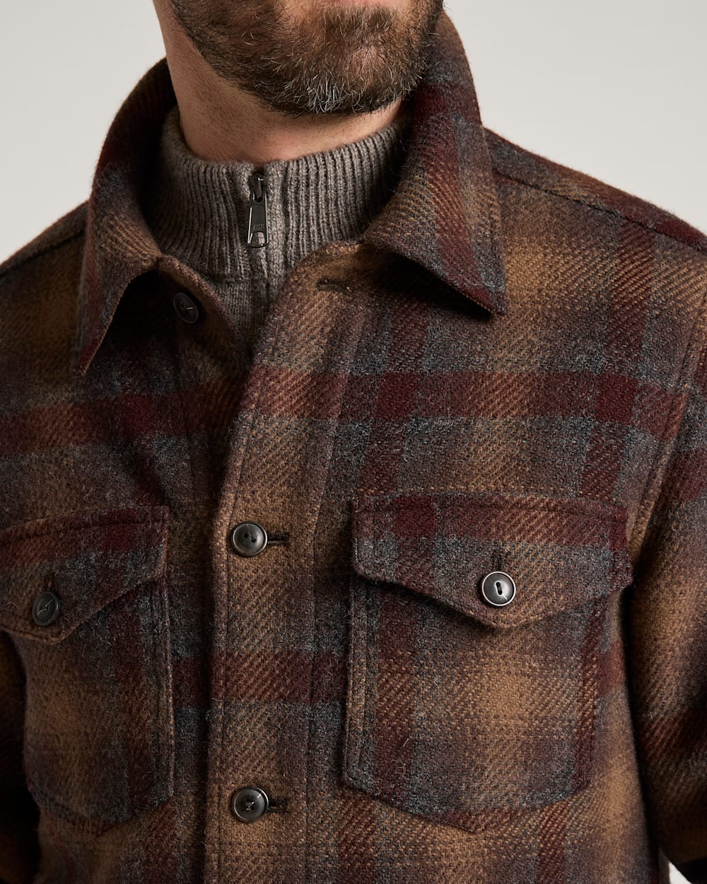 ALTERNATE VIEW OF MEN'S PLAID WOOL LAWSON COAT IN BROWN/MAROON image number 4