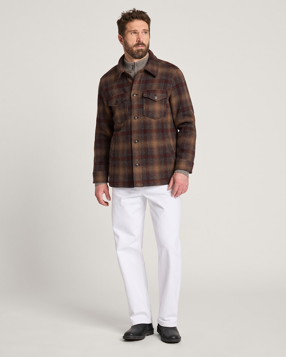 ALTERNATE VIEW OF MEN'S PLAID WOOL LAWSON COAT IN BROWN/MAROON image number 5