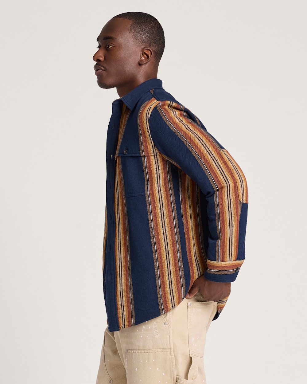ALTERNATE VIEW OF MEN'S WESTON COTTON TWILL SHIRT IN NAVY MULTI STRIPE image number 3