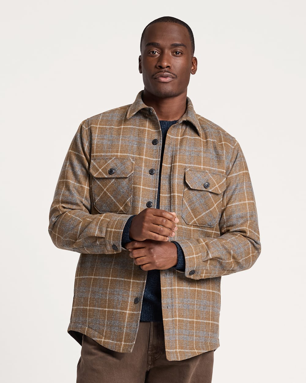 MEN'S PLAID QUILTED CPO JACKET IN TAN/GREY MIX image number 1