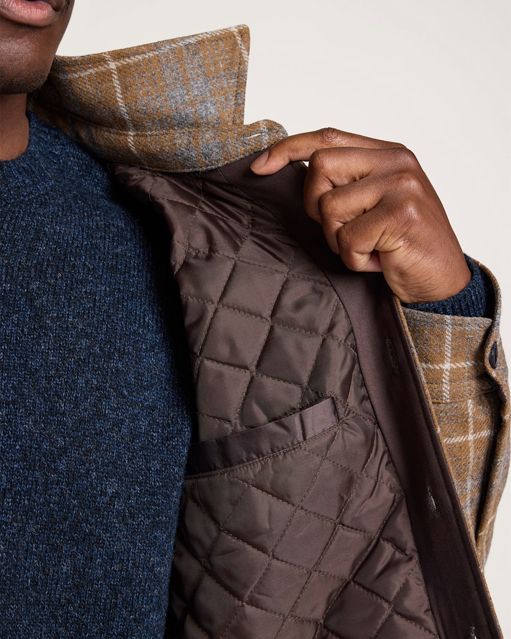 ALTERNATE VIEW OF MEN'S PLAID QUILTED CPO JACKET IN TAN/GREY MIX image number 4
