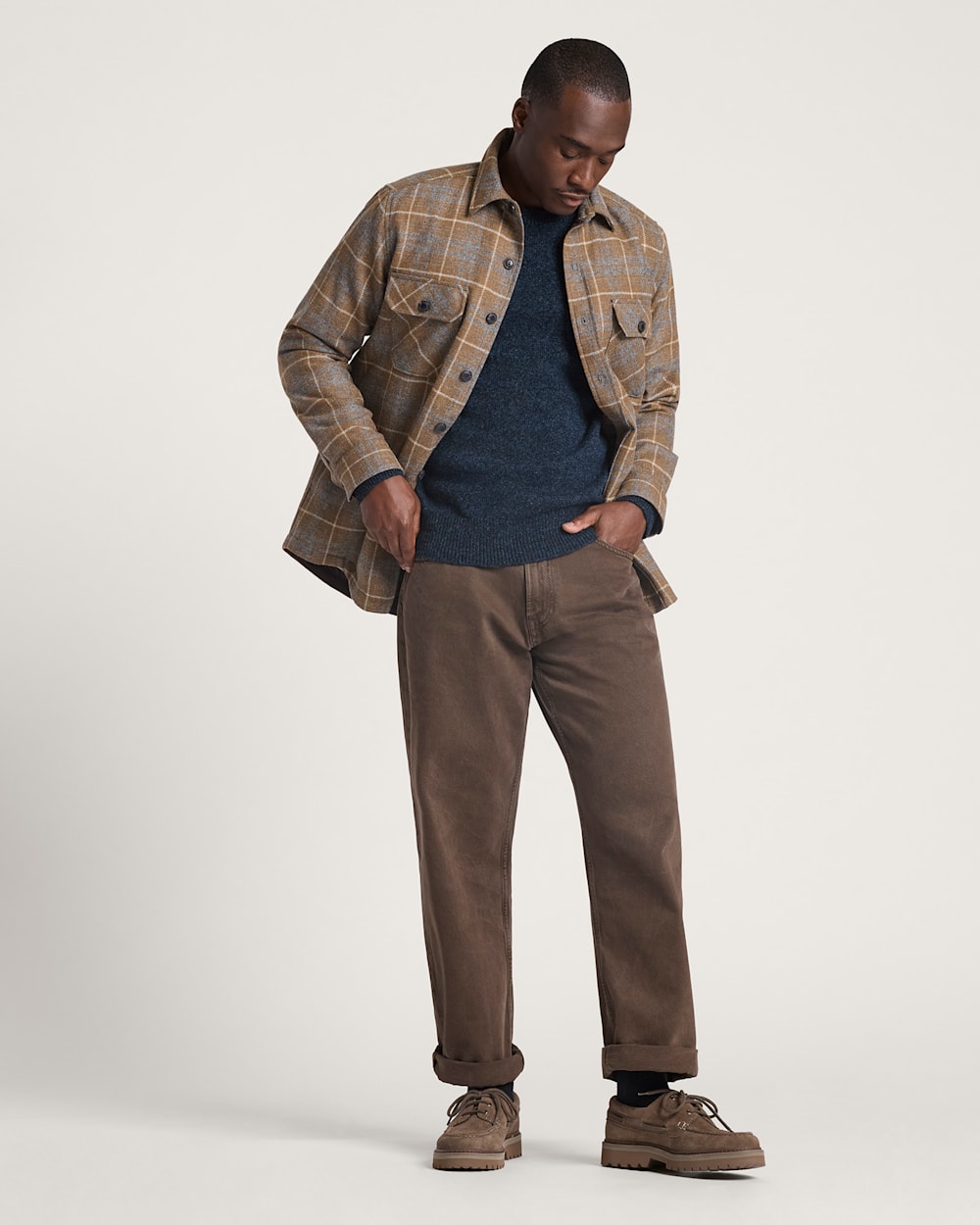ALTERNATE VIEW OF MEN'S PLAID QUILTED CPO JACKET IN TAN/GREY MIX image number 6