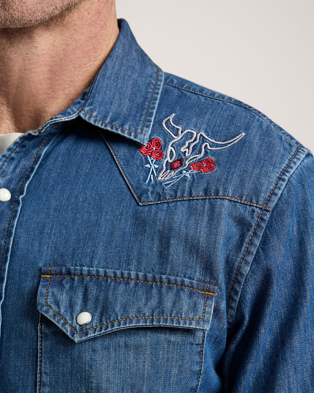 Shop Men's Bison Embroidered Denim Gambler Shirt Apparel