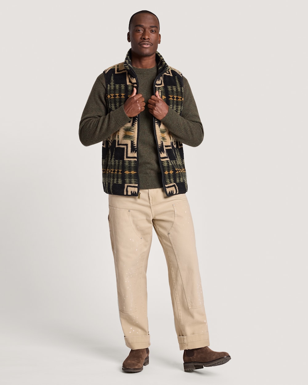 ALTERNATE VIEW OF MEN'S HARDING FLEECE VEST IN GREEN TEA image number 6