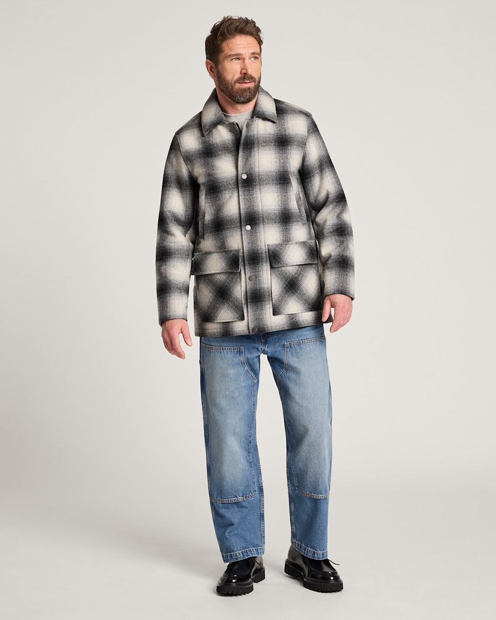 ALTERNATE VIEW OF MEN'S BOZEMAN WOOL FIELD COAT IN BLACK/IVORY PLAID image number 6