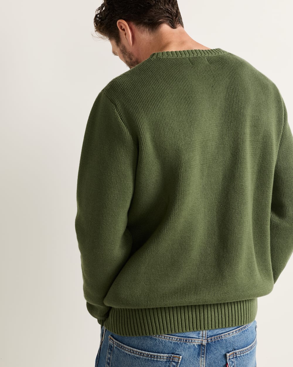 ALTERNATE VIEW OF MEN'S LAKE SCENE COTTON SWEATER IN GREEN/BROWN image number 2