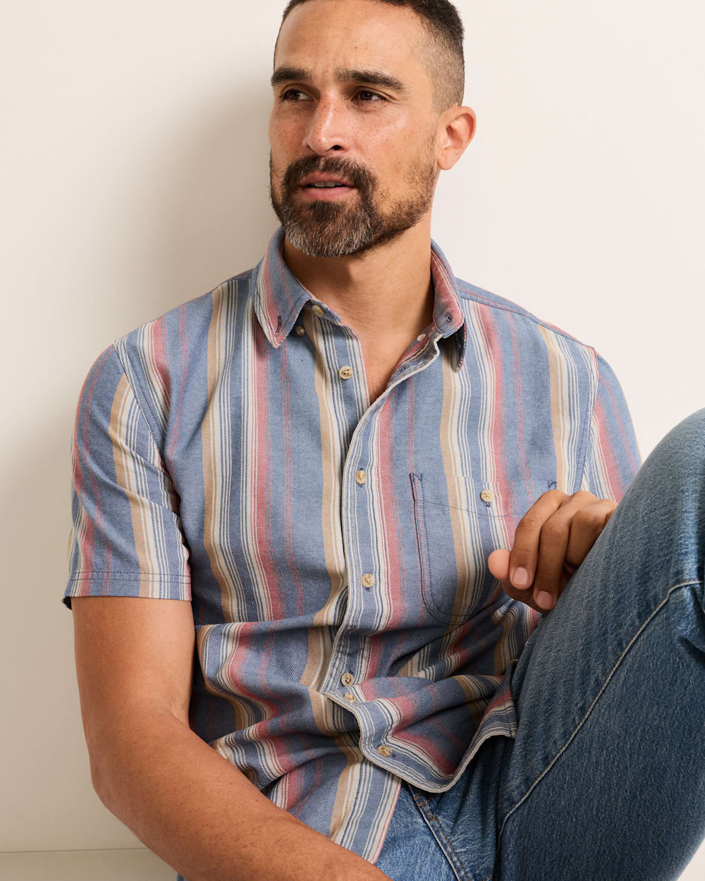 MEN'S SHORT-SLEEVE STRIPE BAYSIDE SHIRT IN BLUE MULTI image number 1