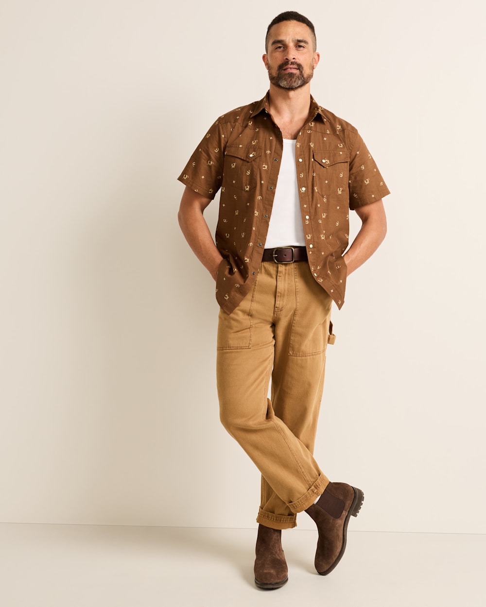 ALTERNATE VIEW OF MEN'S SHORT-SLEEVE LARAMIE SNAP-FRONT SHIRT IN BROWN HORSESHOE image number 6