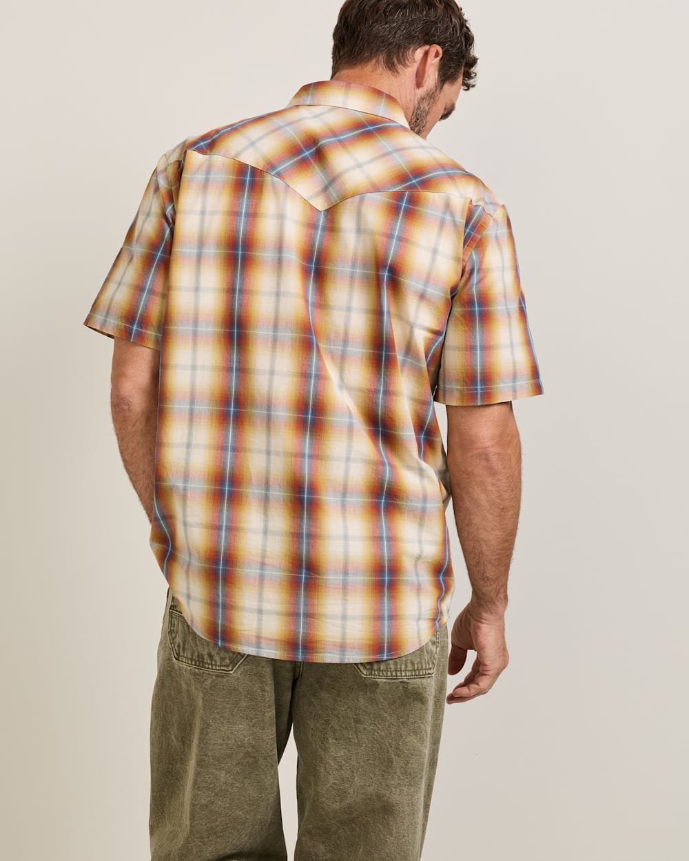 ALTERNATE VIEW OF MEN'S SHORT-SLEEVE PLAID FRONTIER SHIRT IN TAN/BLUE/RUST image number 2