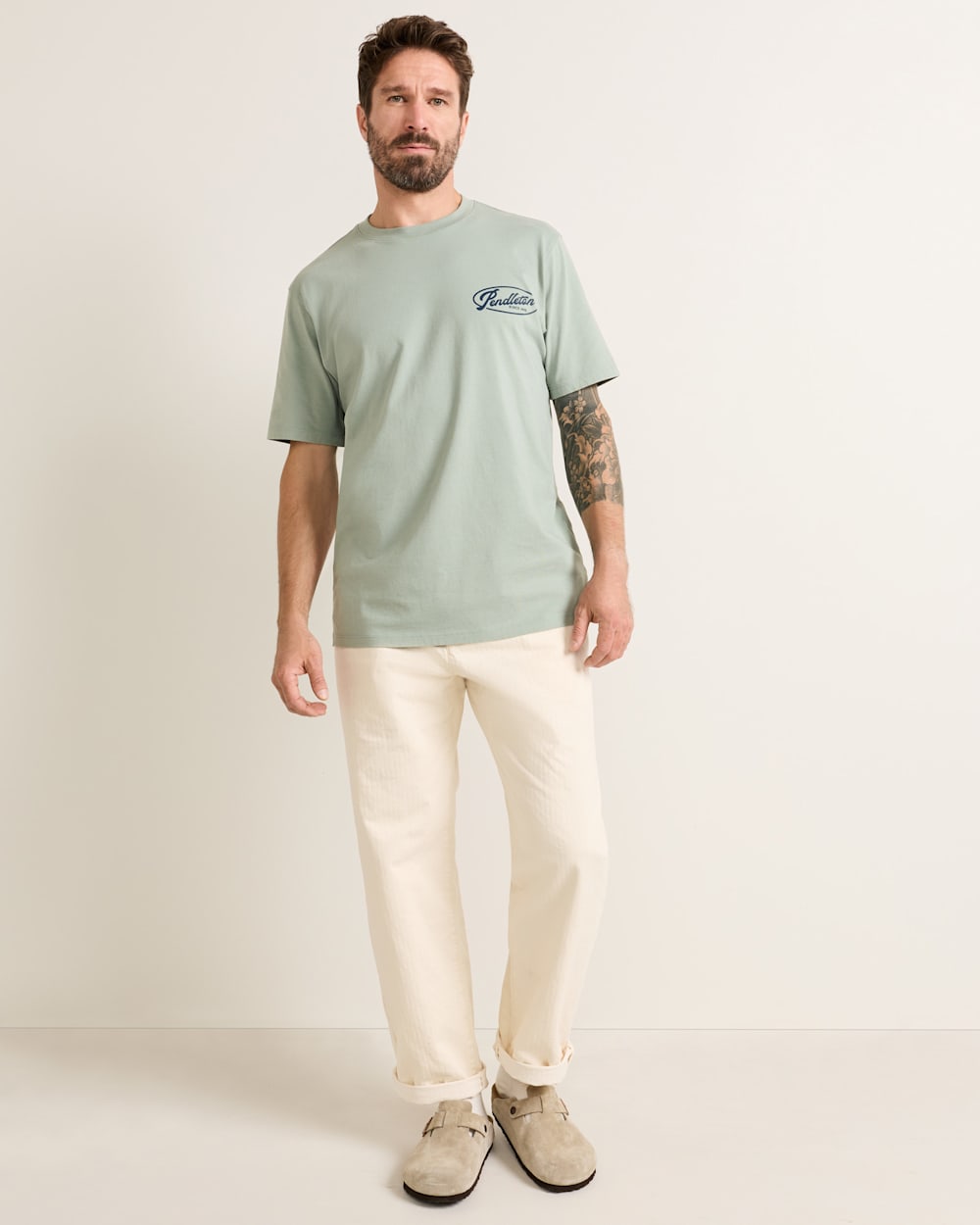 ALTERNATE VIEW OF MEN'S SHORT-SLEEVE DESCHUTES SALMON GRAPHIC TEE IN SAGE GREEN/BLUE image number 6