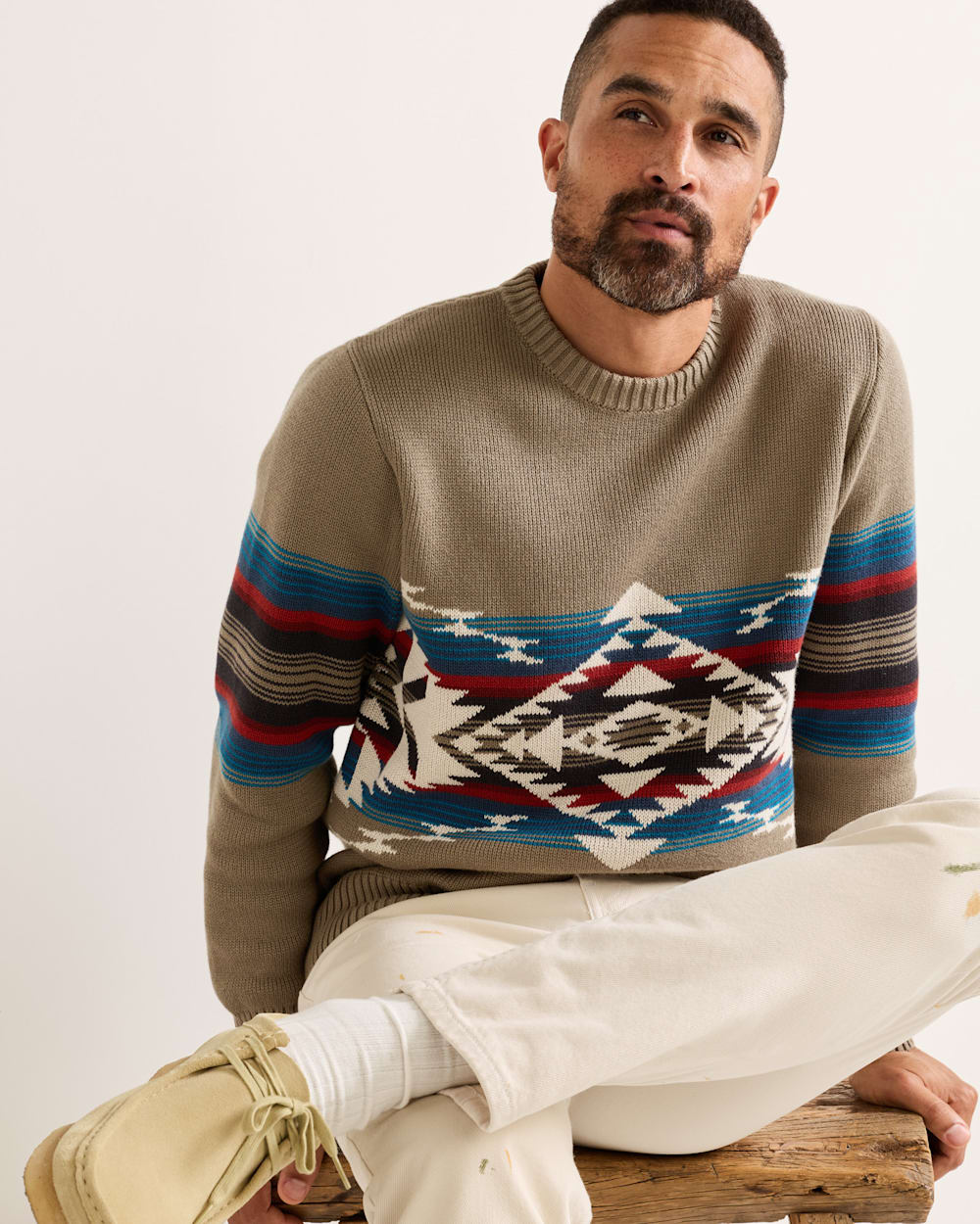 MEN'S BRIDGE CREEK COTTON SWEATER IN STONE image number 1