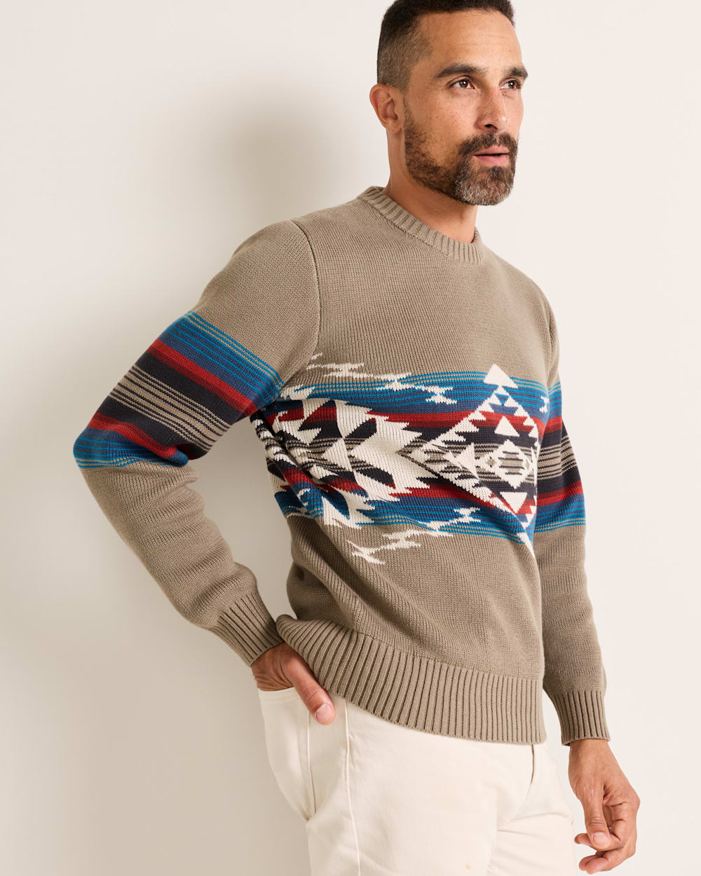 ALTERNATE VIEW OF MEN'S BRIDGE CREEK COTTON SWEATER IN STONE image number 3