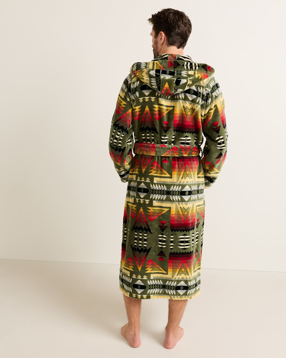 ALTERNATE VIEW OF UNISEX PONDEROSA COTTON TERRY VELOUR BATHROBE IN GREEN MULTI image number 2