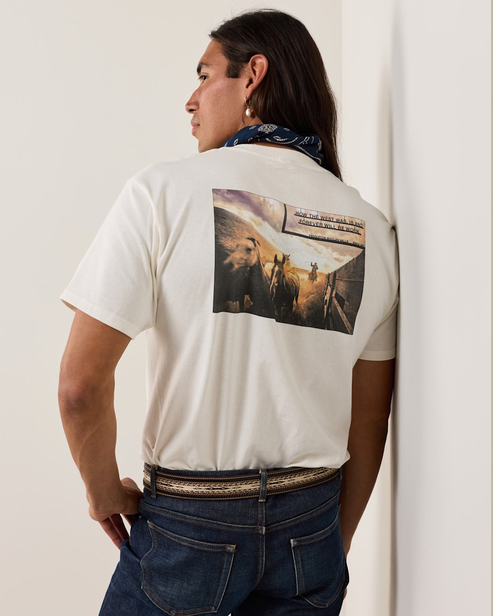 BACK VIEW OF MEN'S WILD HORSES GRAPHIC TEE IN VINTAGE WHITE/MULTI image number 2