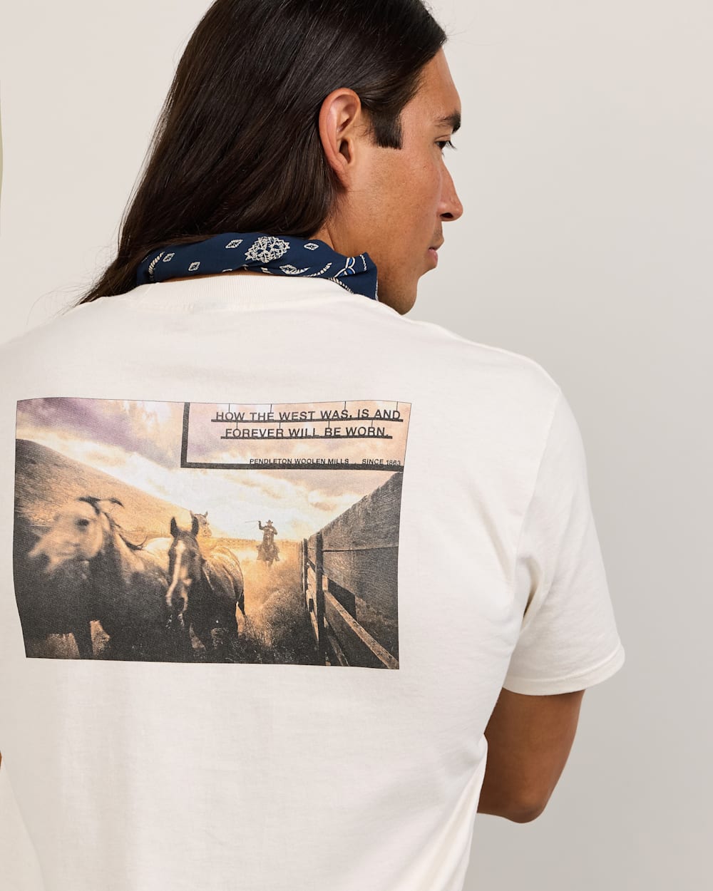 BACK VIEW OF MEN'S WILD HORSES GRAPHIC TEE IN VINTAGE WHITE/MULTI image number 4