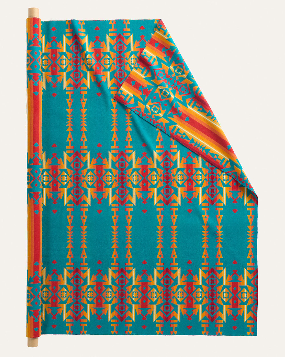 CONDENSED HEAVYWEIGHT JACQUARD FABRIC IN TURQUOISE/RED image number 1