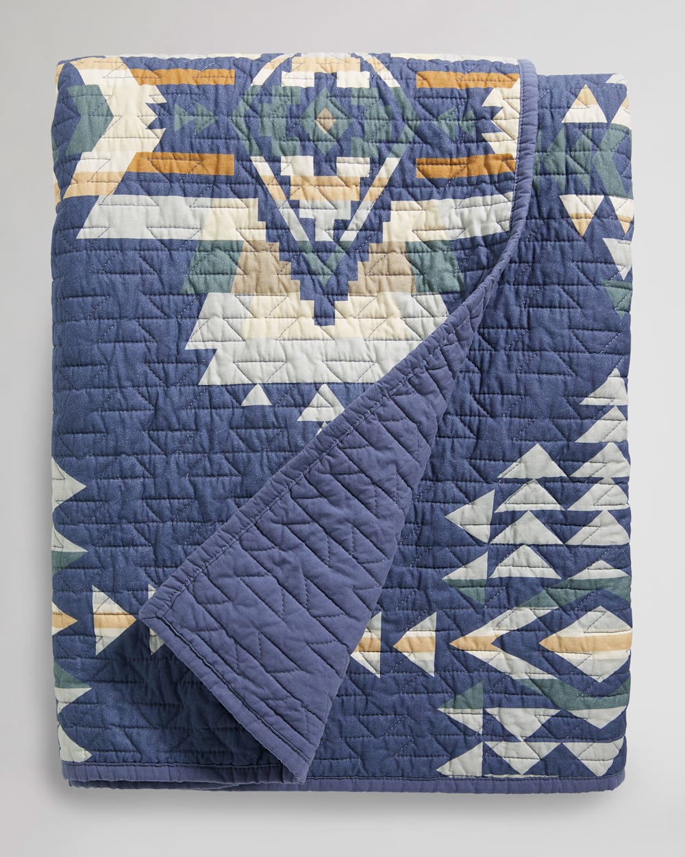 ALTERNATE VIEW OF ROCK POINT PRINTED COVERLET SET IN INDIGO MULTI image number 1