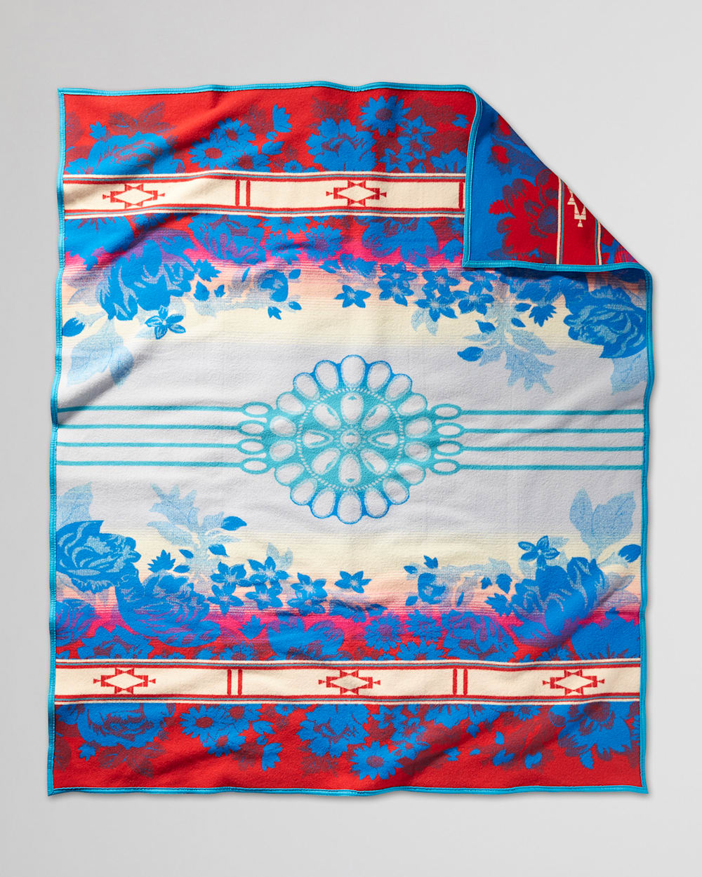 ALTERNATE VIEW OF GATHER BLANKET IN BLUE/RED MULTI image number 2